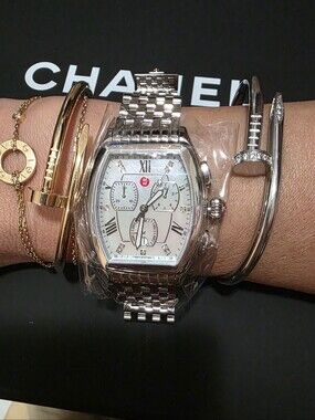 Michele Releve Silver Tone Mother Of Pearl With Diamonds Brand New